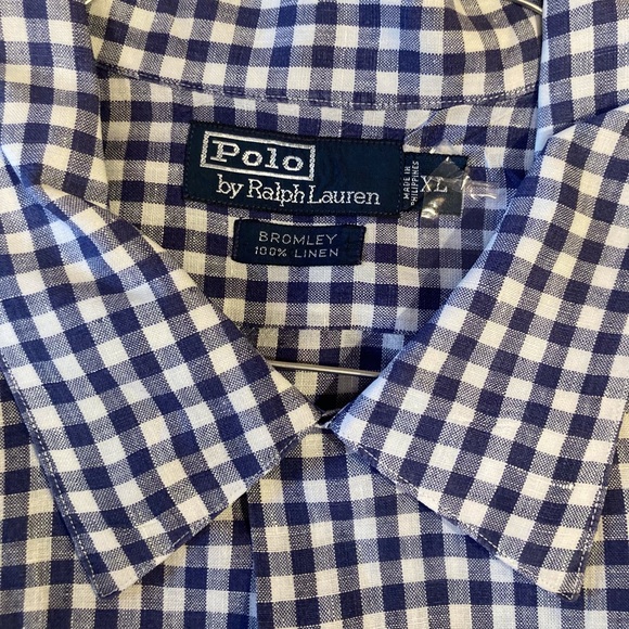 Polo by Ralph Lauren mens Bromley 100% linen short sleeve shirt indigo,white. - Picture 4 of 9